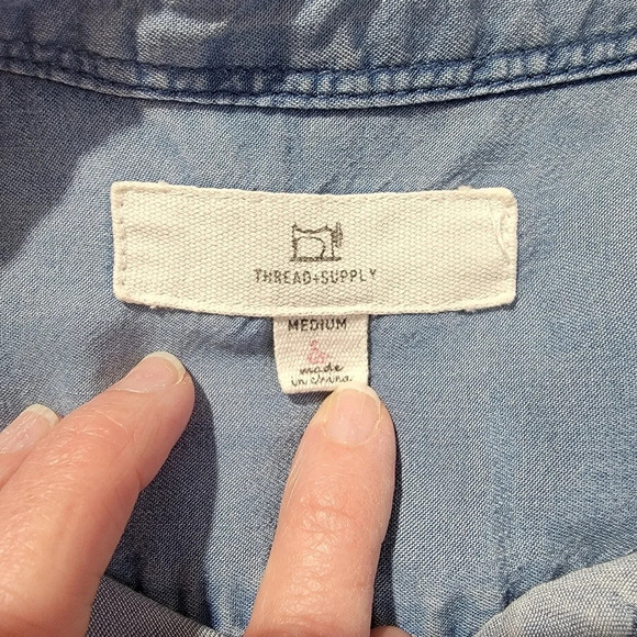 Thread & Supply Lightweight Denim Romper Pockets Collar Drawstring Size M - Picture 6 of 10